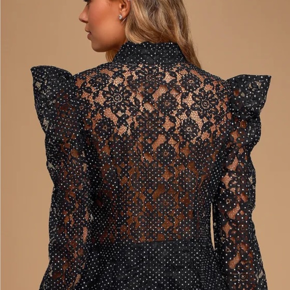 Lulu's Black and White Lace Blouse - Picture 4 of 14
